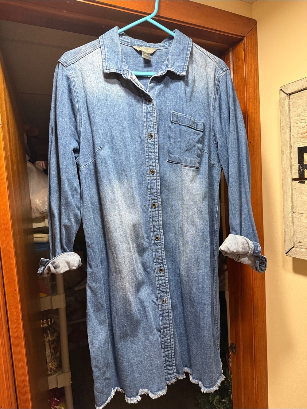 Light Blue Denim Shirt Dress with Button Front
